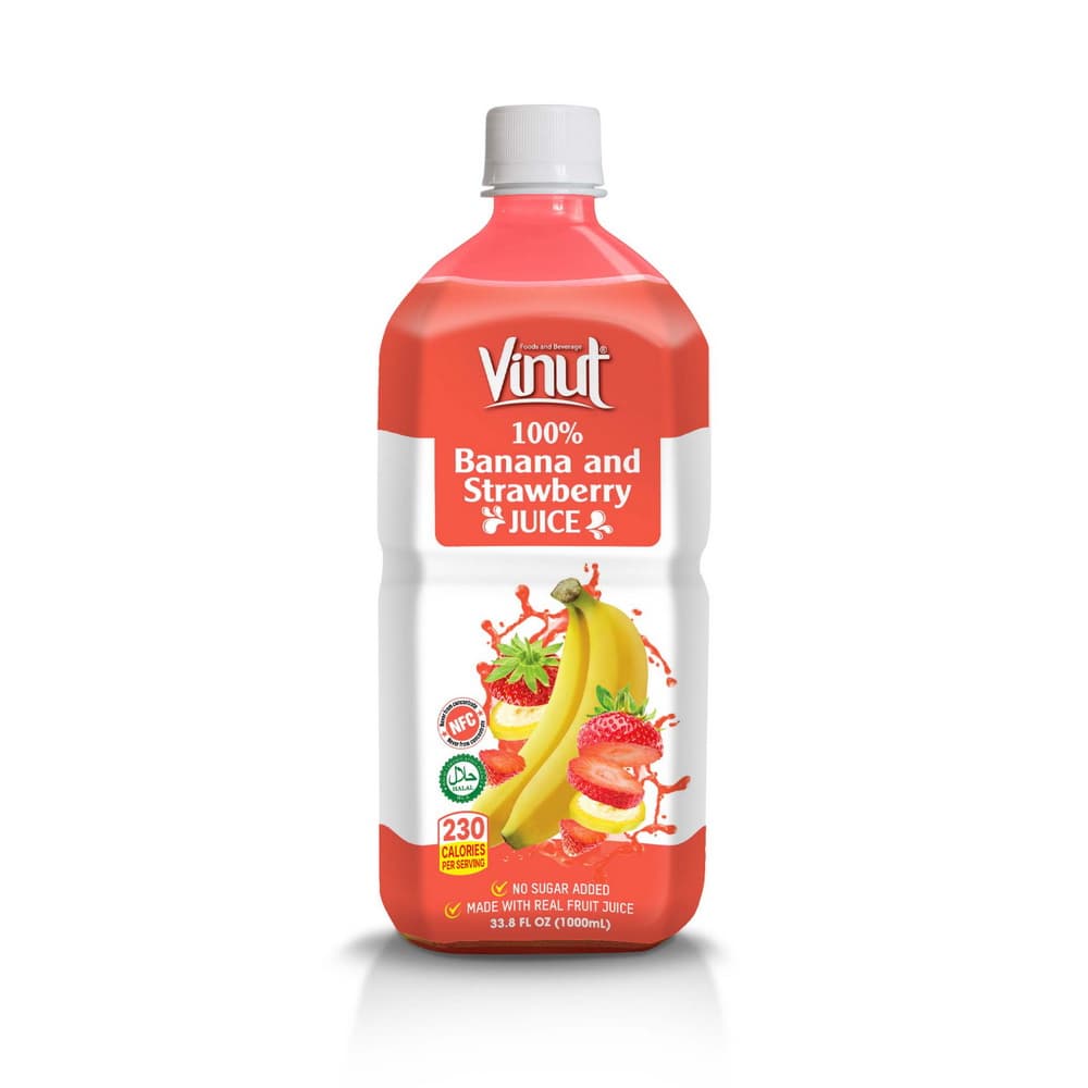 VINUT 100% Sok banane in jagode, NFC, brez dodanega sladkorja, PET plastenka, 33.8 fl oz 1000 mL