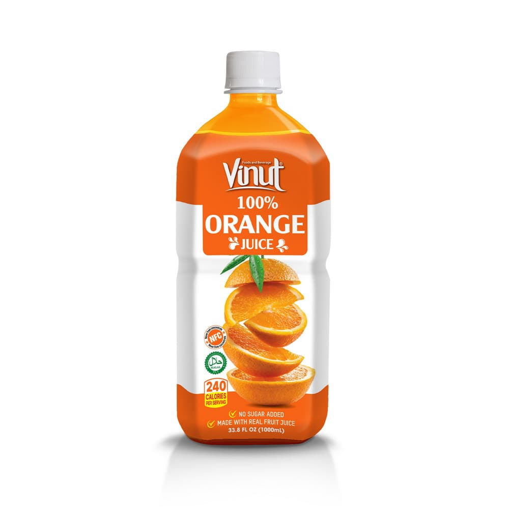 VINUT 100% Pomarančni sok, Brez dodanega sladkorja, 33.8 fl oz (1,000 mL) PET plastenka