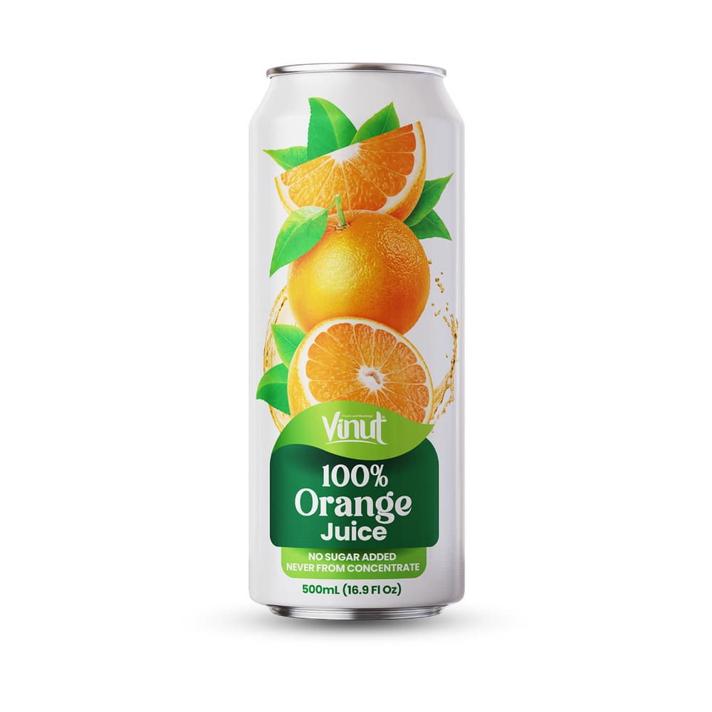 VINUT 100% Sok pomaranče, Brez dodanega sladkorja, Nikoli iz koncentrata, Tanka pločevinka, 16.9 fl oz 500 mL