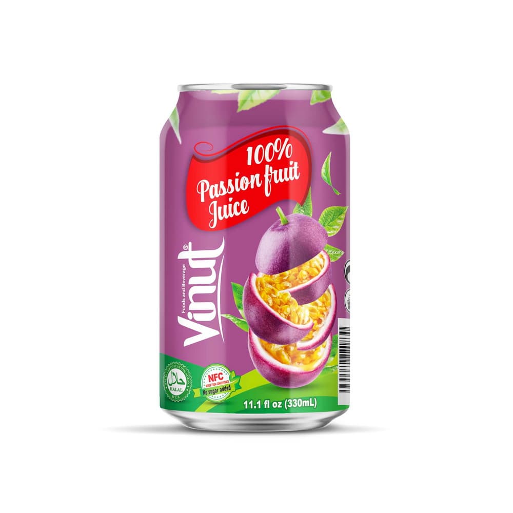 VINUT 100% Sok pasijonke, NFC, brez dodanega sladkorja, pločevinka, 11.1 fl oz 330 mL