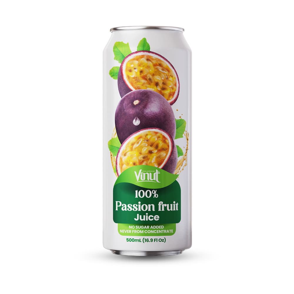 VINUT 100% Sok pasijonke, brez dodanega sladkorja, nikoli iz koncentrata, tanka pločevinka, 500 mL (16.9 fl oz)