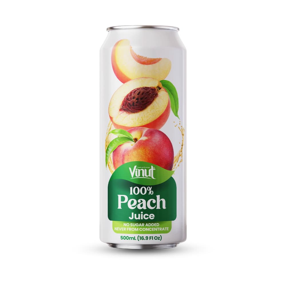 VINUT 100% Sok breskve, brez dodanega sladkorja, nikoli iz koncentrata, tanka pločevinka, 500 mL (16.9 fl oz)