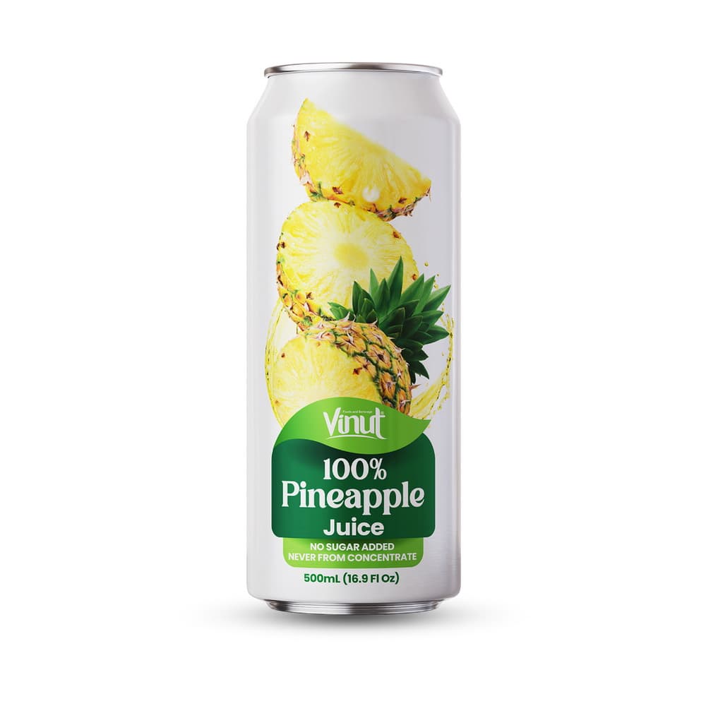 VINUT 100% Sok ananasa, brez dodanega sladkorja, nikoli iz koncentrata, tanka pločevinka, 500 mL (16.9 fl oz)