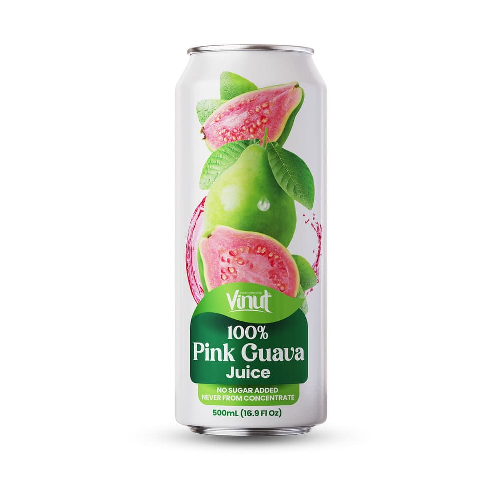VINUT 100% Sok rožnate guave, brez dodanega sladkorja, nikoli iz koncentrata, tanka pločevinka, 500 ml (16.9 fl oz)