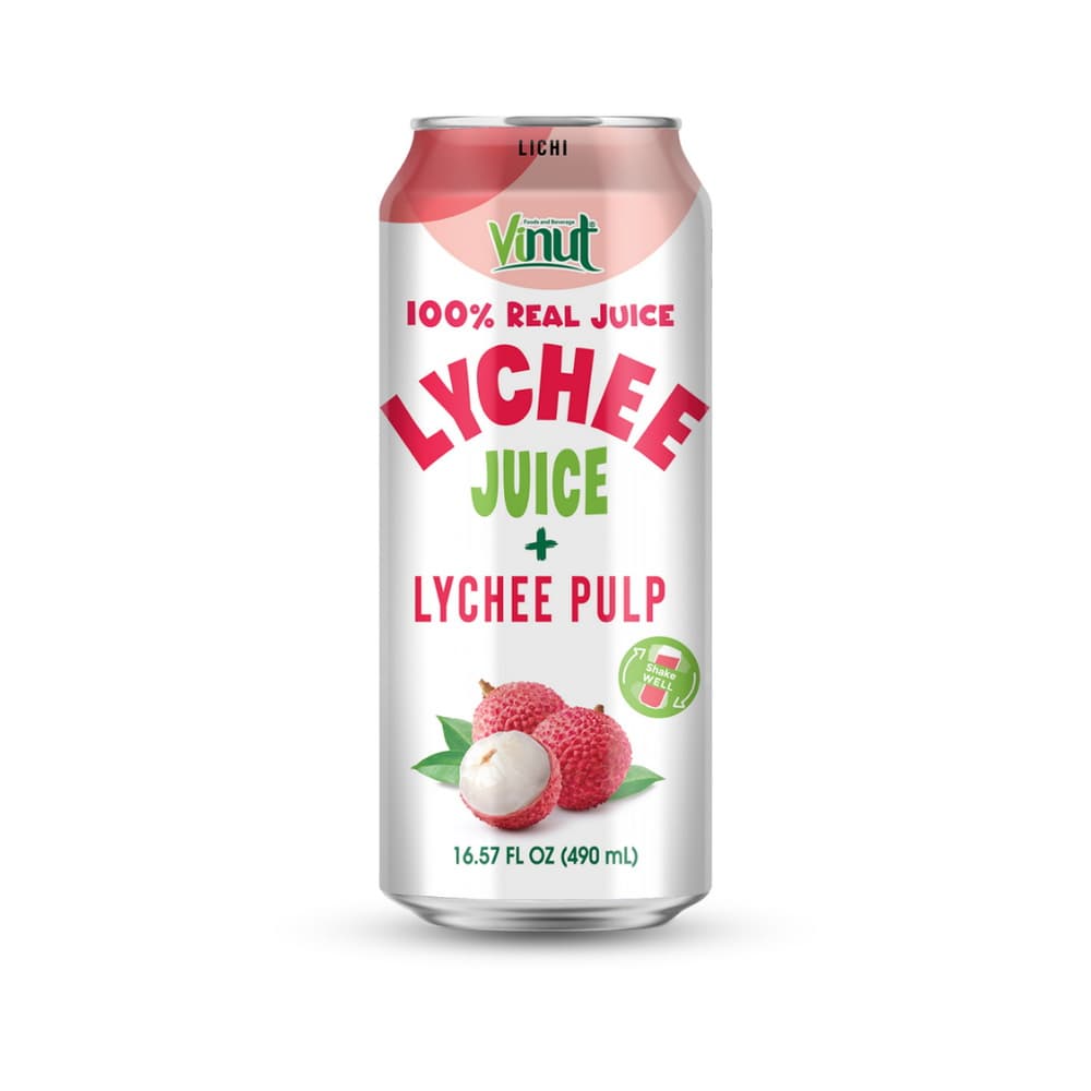 VINUT 100% pravi sok ličija z vlakninami ličija, Tanka pločevinka, 16.57 fl oz 490 mL