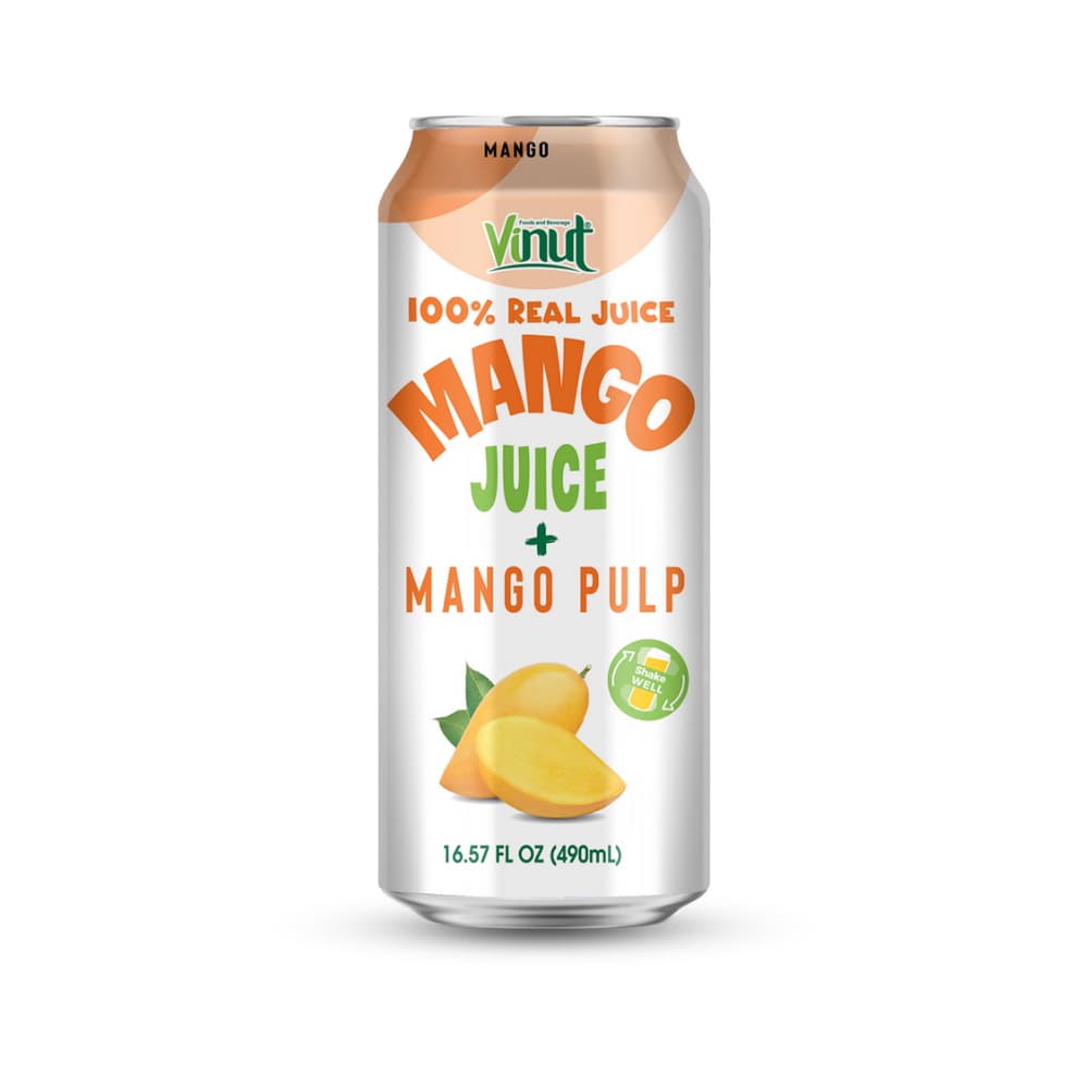 VINUT 100% pravi sok mango sok + mango pulpa, tanka pločevinka, 16.57 fl oz 490 mL