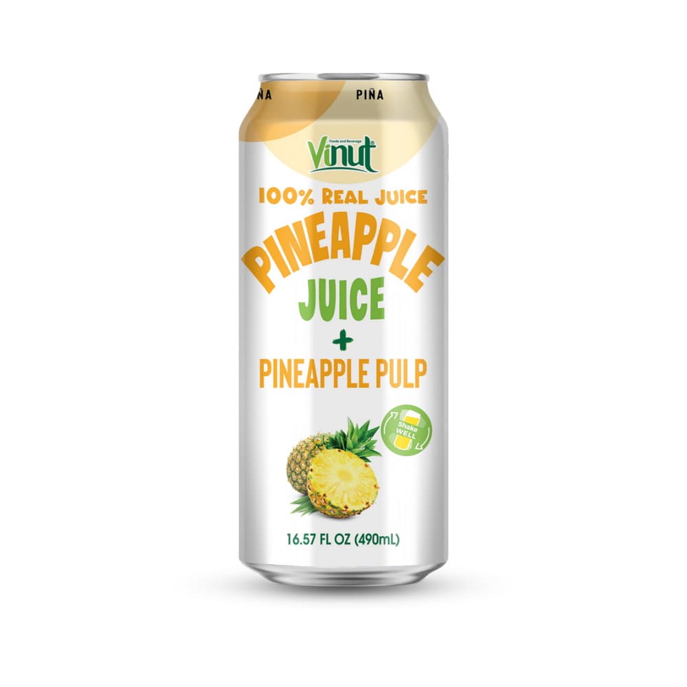 VINUT 100% pravi sok ananasov sok + ananasova pulpa, tanka pločevinka, 16.57 fl oz 490 mL