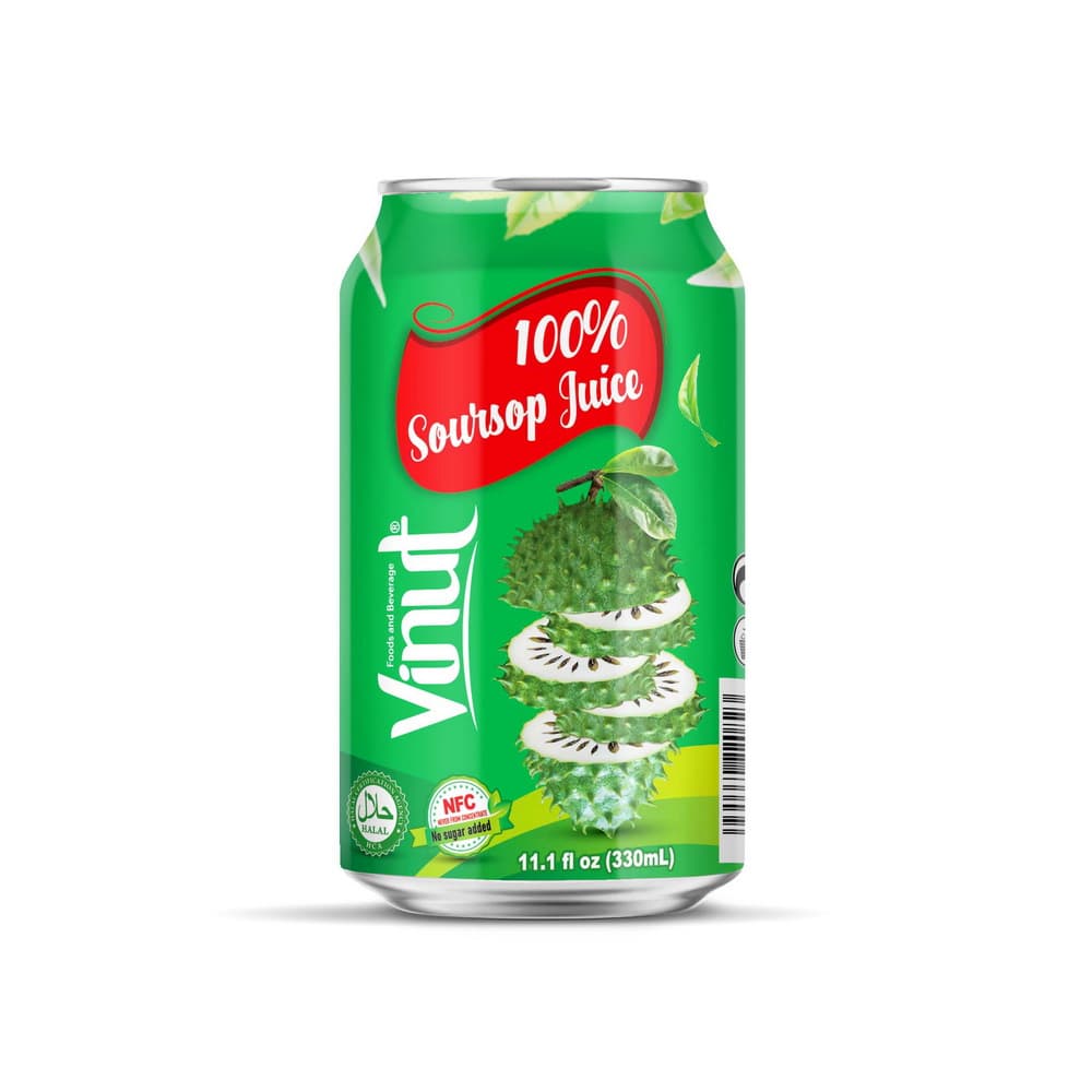 VINUT 100% Sok graviole, NFC, brez dodanega sladkorja, pločevinka, 11.1 fl oz 330 mL