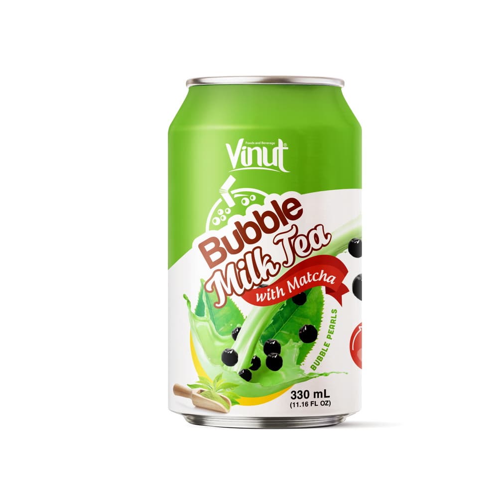 VINUT Mlečni čaj z mehurčki z matcho, Pločevinka, 11.16 fl oz 330 mL