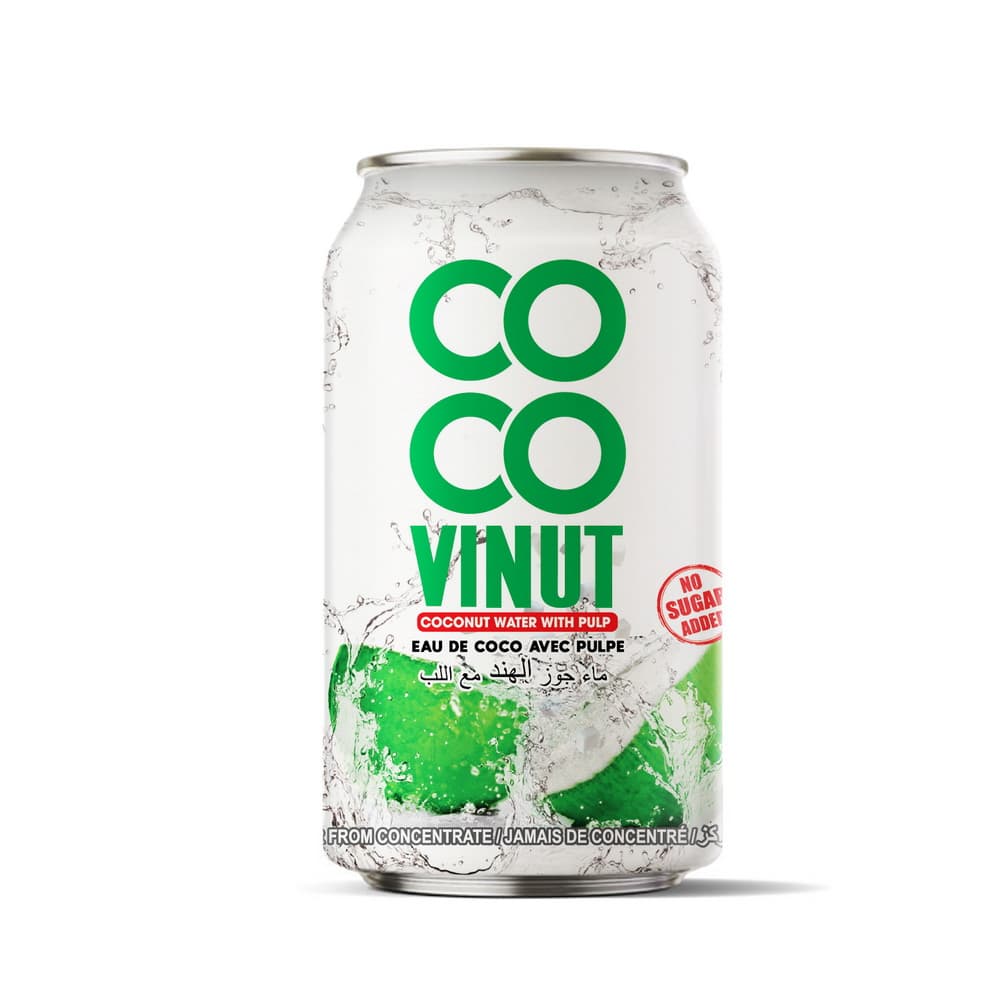 VINUT Kokosova voda, z mesom, brez dodanega sladkorja, pločevinka, 330 mL