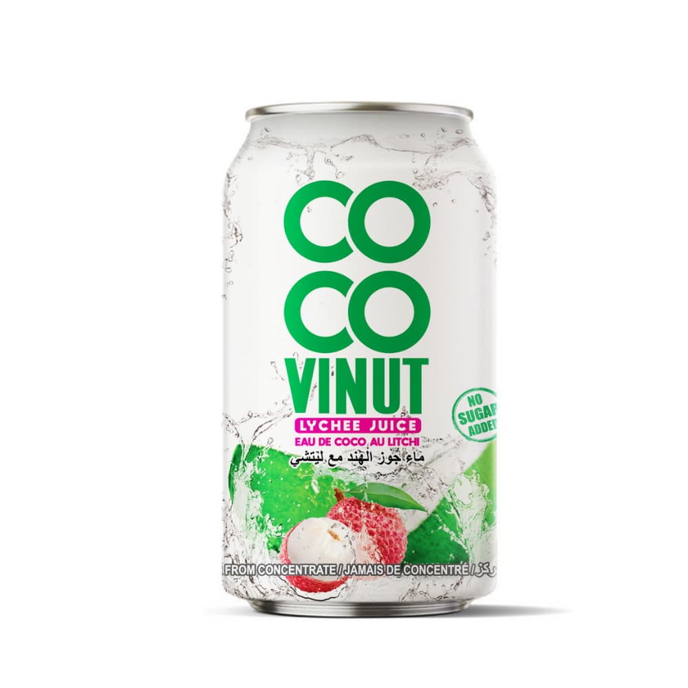 VINUT Kokosova voda z sokom ličija, Brez dodanega sladkorja, Pločevinka, (330 mL)