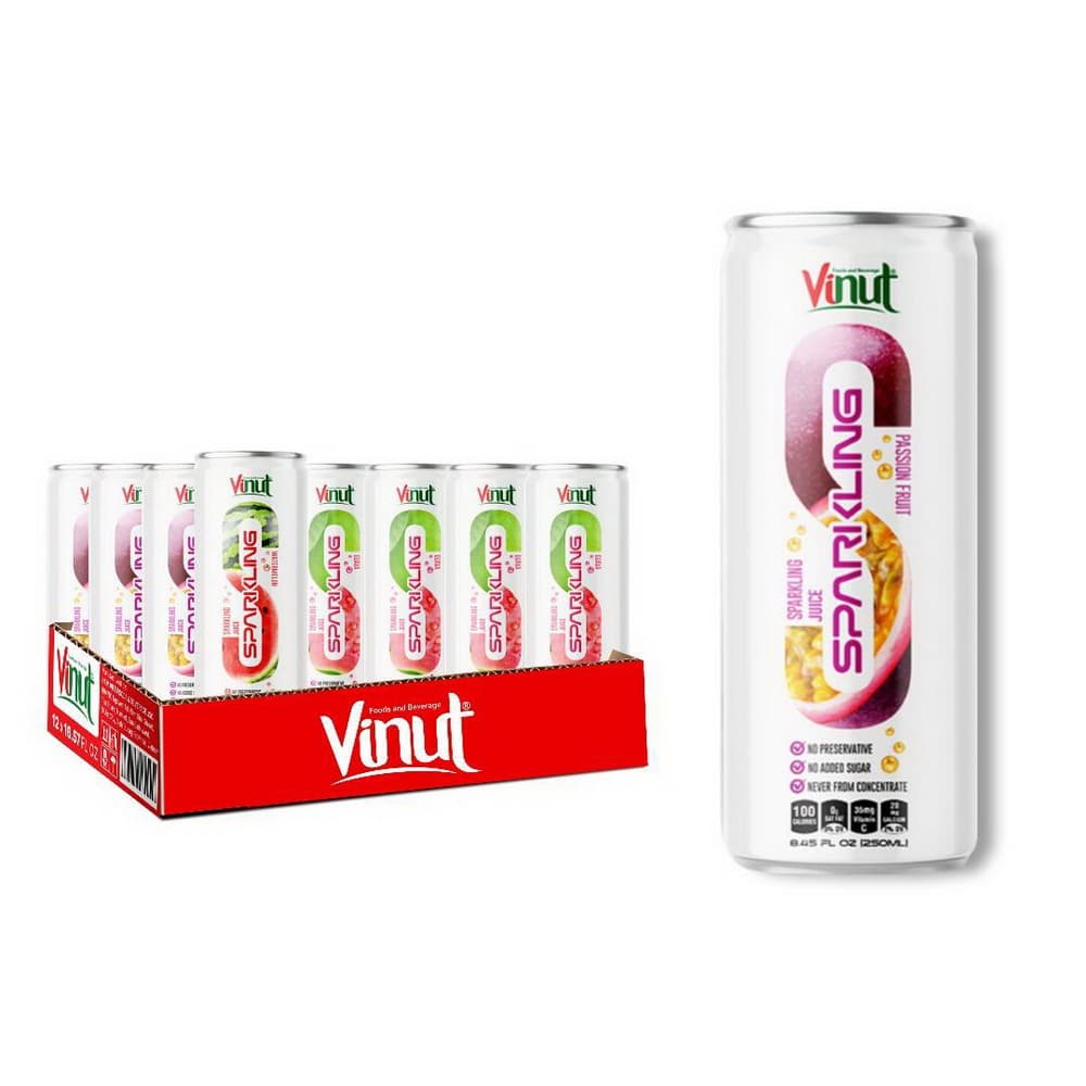 Vinut Passion Fruit Sparkling Juice, No Preservative, No Added Sugar, Never From Concentrate, Slim Can, 8.45 fl oz (250 mL)